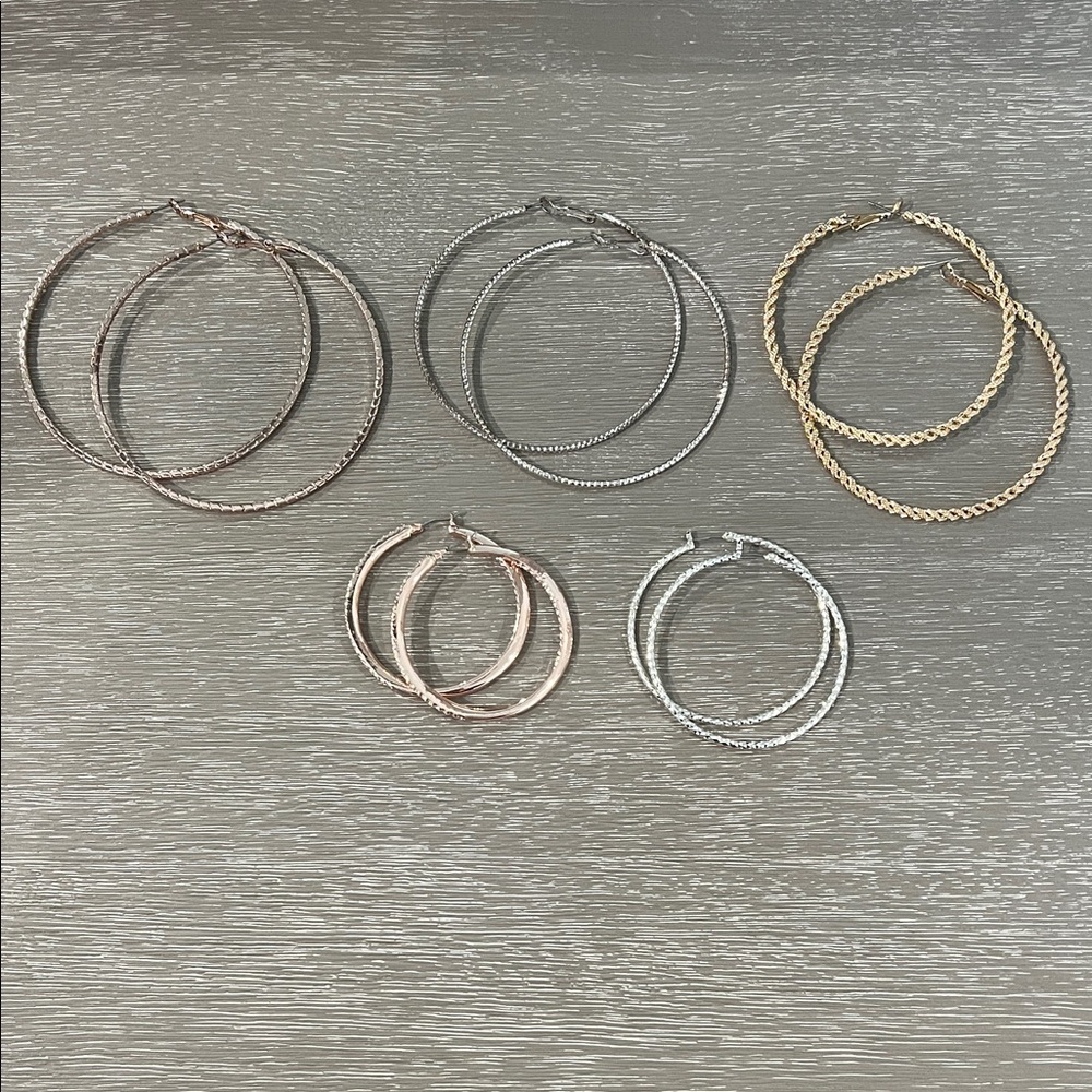 Elegant Hoop Earrings Set of 5 - Gold, Silver, Rose Gold